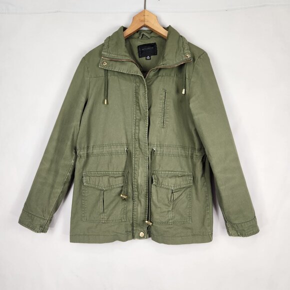 Utility Field Jacket Olive Green Women's M Zip Up Miss London Cinch Waist Army - Picture 3 of 8
